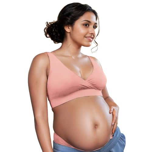 Circus &Circus Padded Maternity Bra | Pull Down Feeding Bra for Women | Padded Bra for Women Slip On | Suitable with Maternity Clothes | PureSoft Micromodal | Almond Nude, L - Image 1