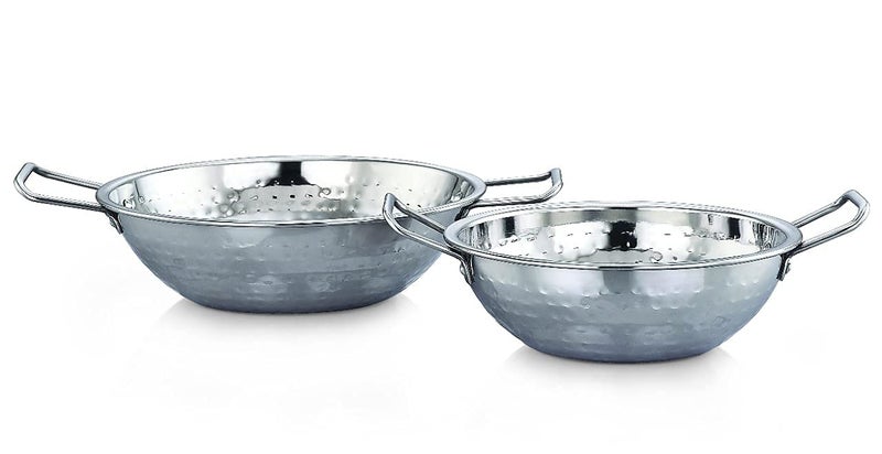 Expresso Stainless Steel Induction Bottom Hammered Tasla/Heavy Bottom Cookware/Kadai/Kadhai for Kitchen/Utensils for Cooking, Deep Frying with Handle, 1300ml & 2100ml Set of 2 - Image 3