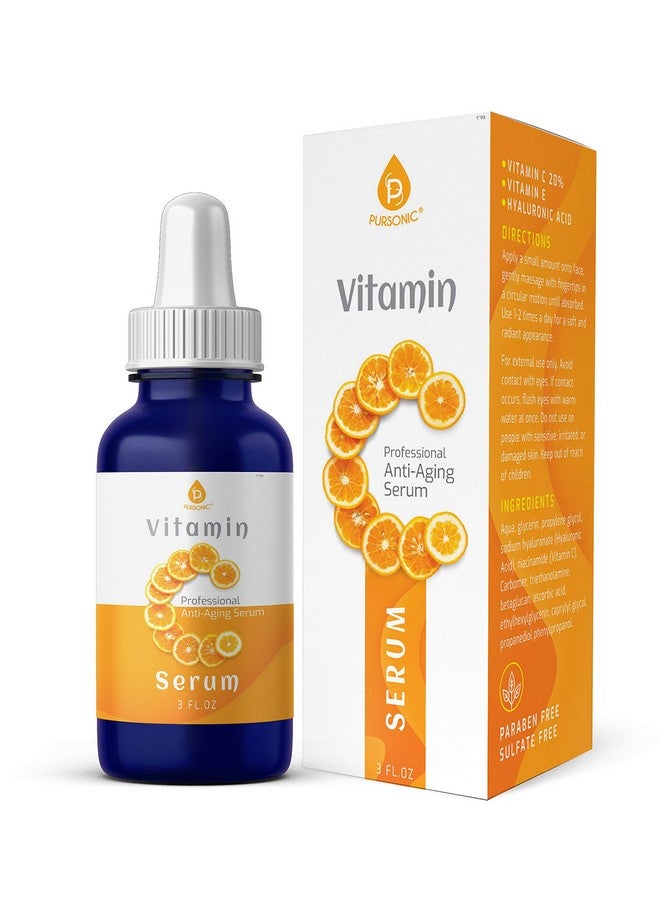 Pursonic Vitamin C Serum 20% Is A High Potency Best Organic Anti Aging Moisturizer Serum For Face Neck & Décollete And Eye Treatment (3 Fl. Oz) - Image 1