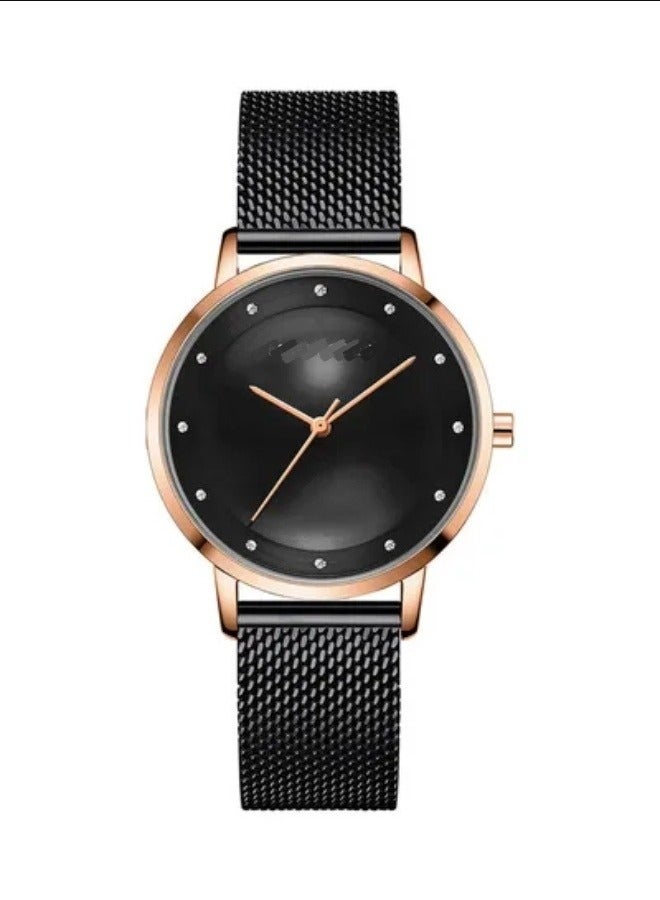 Lady watch rose shell black face black mesh belt - Image 1