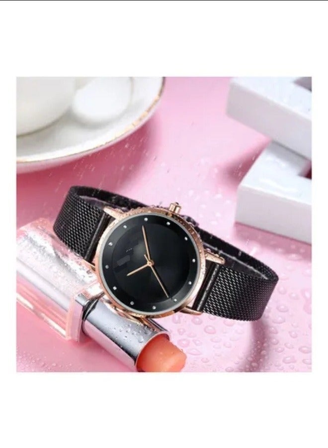Lady watch rose shell black face black mesh belt - Image 2