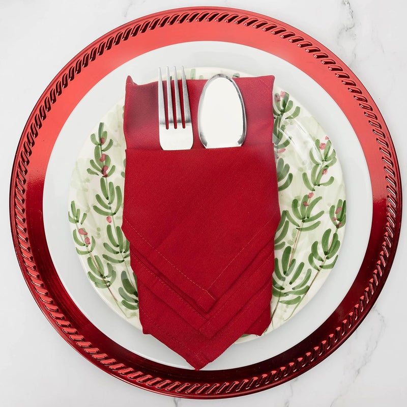 PERLLI Christmas Red Cloth Dinner Napkins Kitchen Cloth Napkins 12 Pack 18X18 Inches Cotton Blend Soft Fabric with Hemmed Edges Washable Reusable Linen Napkins for Parties Setting Table Decor Red by PERLLI - Image 5