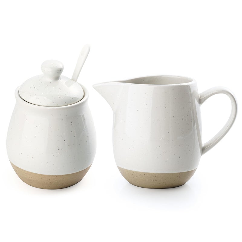 famiware Milkyway Ceramic Sugar and Creamer Set 10oz Sugar Bowl 13oz Creamer Set Stoneware Milk Pitcher Sugar Dispenser for Coffee Bar Kitchen or Countertop Coffee Serving Set White - Image 2