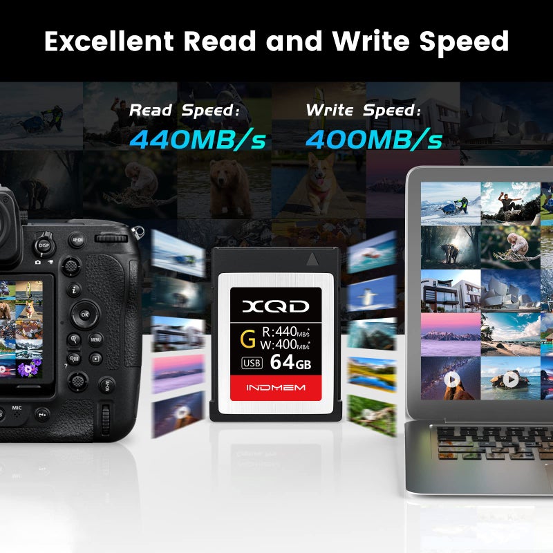 INDMEM XQD 64GB Memory Card, 5X Tough MLC XQD Flash Memory Card High Speed G Series| Max Read 440MB/s, Max Write 400MB/s - Image 3