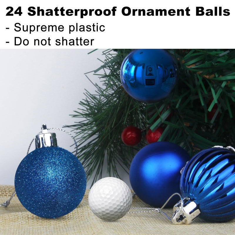 GameXcel 24Pcs Christmas Balls Ornaments for Xmas Tree - Shatterproof Christmas Tree Decorations Medium Hanging Ball Blue 2.5in x 24 Pack - Image 3