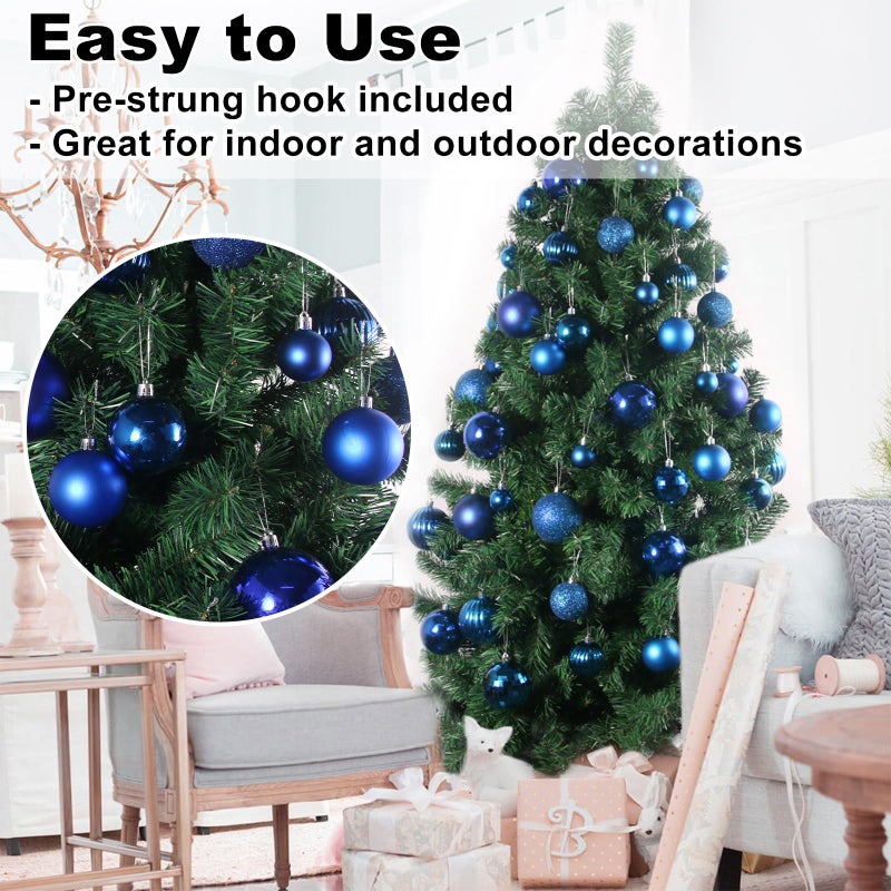 GameXcel 24Pcs Christmas Balls Ornaments for Xmas Tree - Shatterproof Christmas Tree Decorations Medium Hanging Ball Blue 2.5in x 24 Pack - Image 5