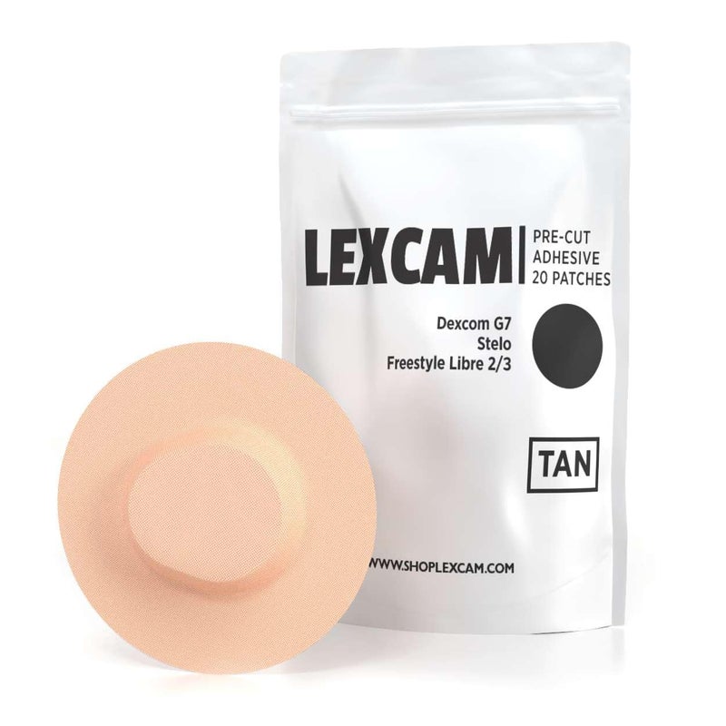 LEXCAM Dexcom G7 and Stelo Adhesive Patches, Pack of 20, Lexcam CGM Covers, Color Tan, Sensor is NOT Included - Image 1