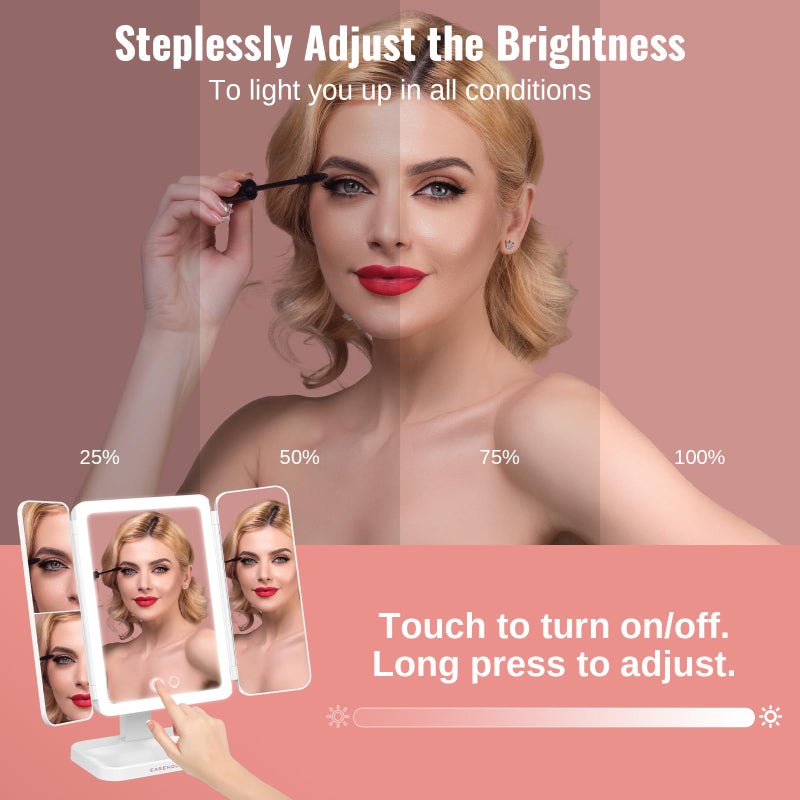 EASEHOLD Vanity Mirror with Lights  2X 3X Magnification  Trifold  Rechargable  Touch Control - Gifts for Girls & Women - Image 4