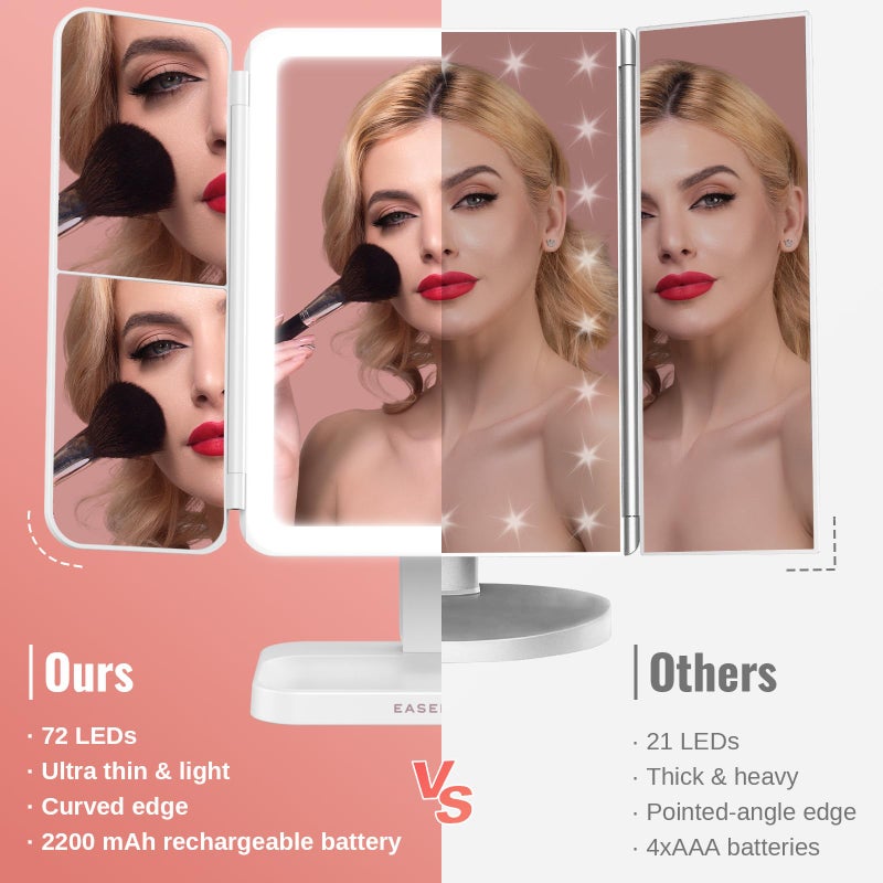 EASEHOLD Vanity Mirror with Lights  2X 3X Magnification  Trifold  Rechargable  Touch Control - Gifts for Girls & Women - Image 2