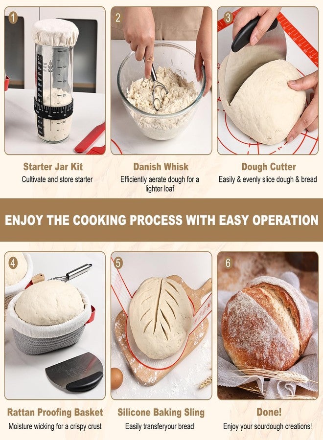Tunyet Sourdough Bread Baking Supplies, Banneton Bread Proofing Basket, 10 Inch Oval & Round Bread Baskets with Liners & Covers, Sourdough Starter Kit - Image 3