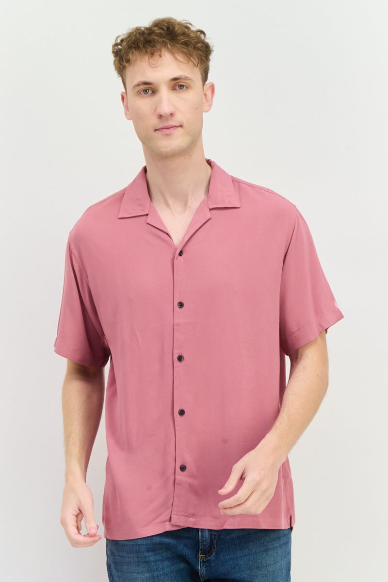 Jack Jones Men Regular Fit Solid Short Sleeves Casual Shirt, Old Rose Pink - Image 1