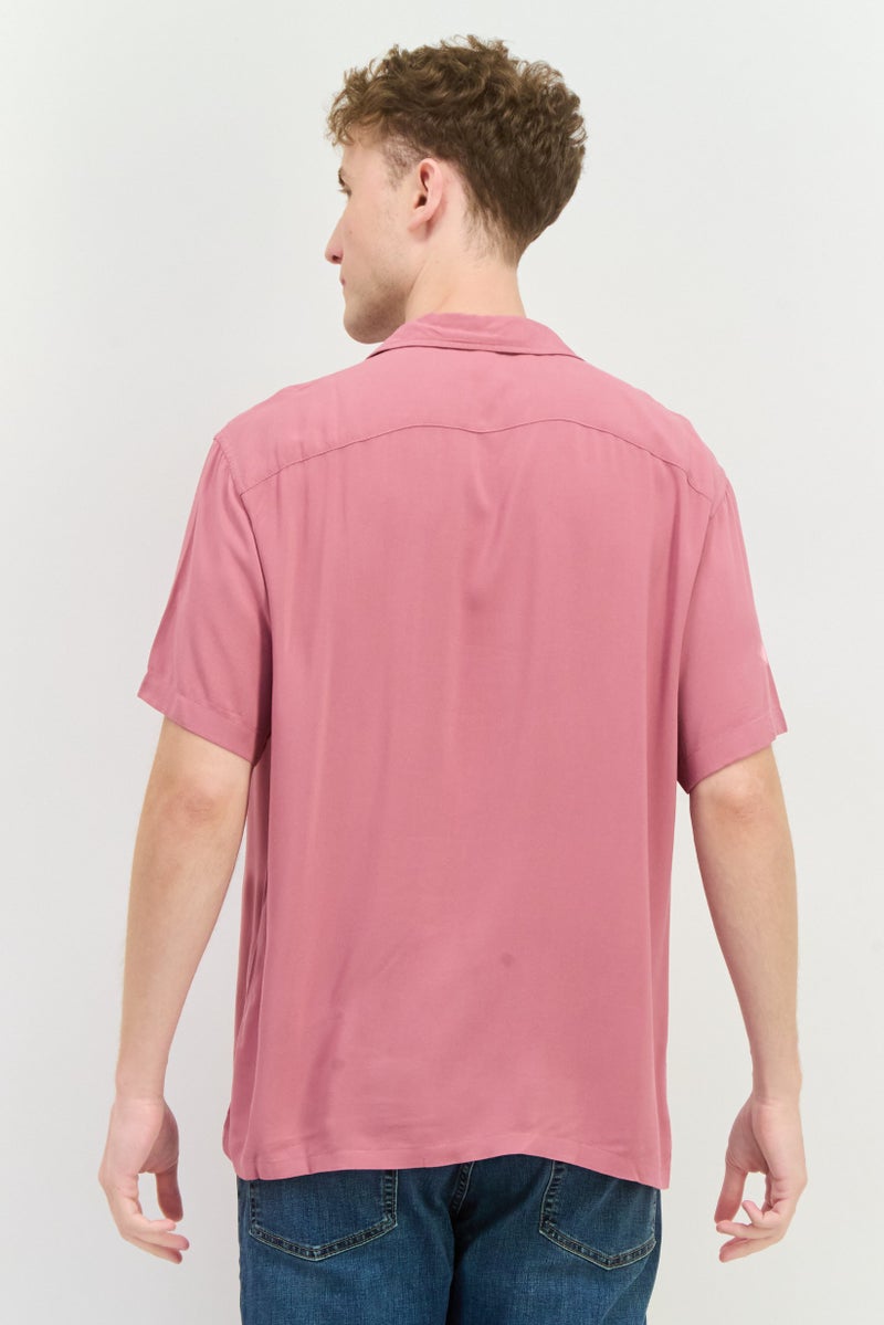 Jack Jones Men Regular Fit Solid Short Sleeves Casual Shirt, Old Rose Pink - Image 3