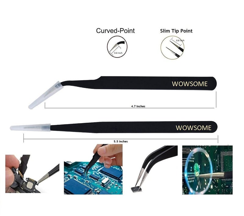 WOWSOME WOWSOME 10 ESD Safe Black Coated MultiPurpose 5 Pcs Straight 5 Curved Tips Tweezers Used for mobilegadgetlaptop repair and jewelry repair - Image 2