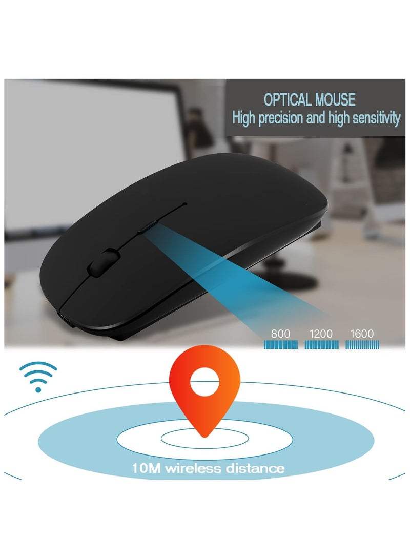 يوميم ماوس 2.4 جيجا ماوس ضوئي لاسلكي قابل لإعادة الشحن، نقرة صامتة مع مستقبل USB ومحول من النوع C 3 ماوس كمبيوتر DPI قابل للتعديل، مثالي لأجهزة الكمبيوتر المحمولة (أسود) - Image 4