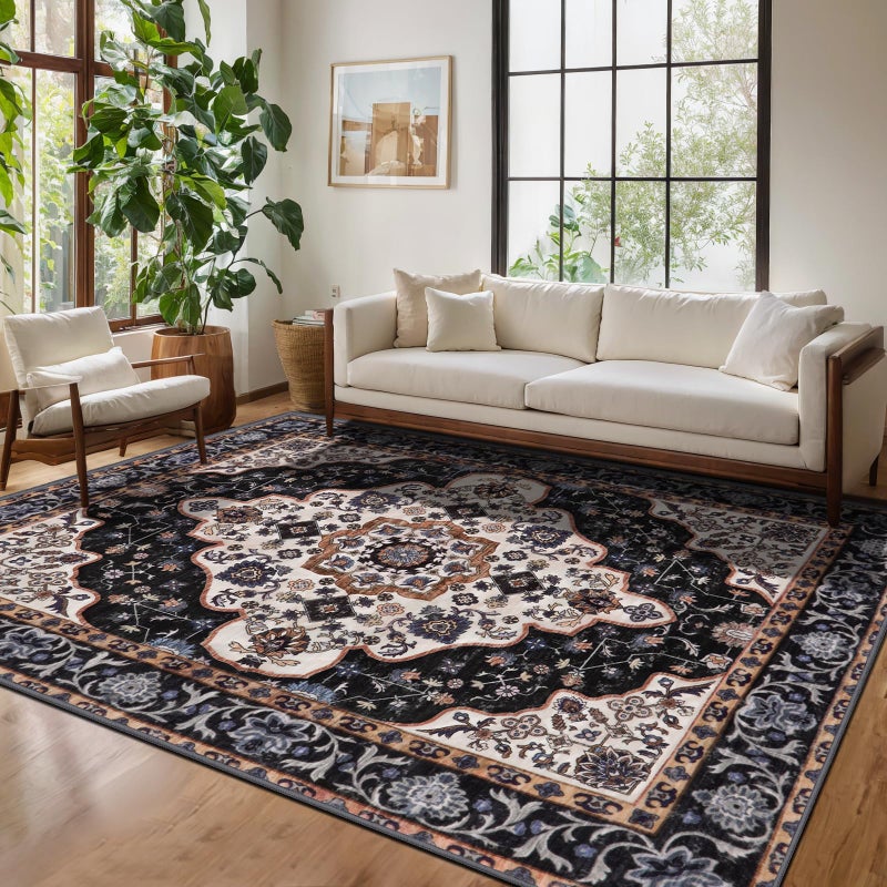 Ciicool Area Rug 5x7ft Washable Rugs for Living Room Non-Slip Indoor Rugs Large Low-Pile Mat Floor Carpet Vintage Rug for Bedroom Dinning Foyer Decor - Image 2