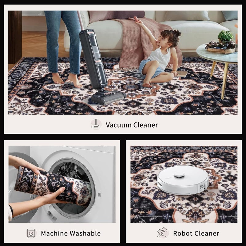 Ciicool Area Rug 5x7ft Washable Rugs for Living Room Non-Slip Indoor Rugs Large Low-Pile Mat Floor Carpet Vintage Rug for Bedroom Dinning Foyer Decor - Image 5