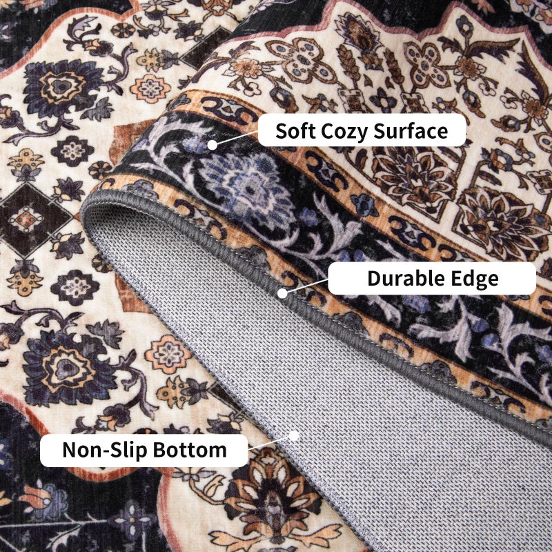 Ciicool Area Rug 5x7ft Washable Rugs for Living Room Non-Slip Indoor Rugs Large Low-Pile Mat Floor Carpet Vintage Rug for Bedroom Dinning Foyer Decor - Image 3