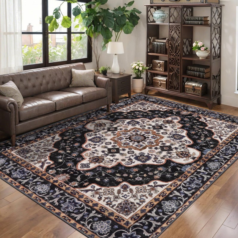 Ciicool Area Rug 5x7ft Washable Rugs for Living Room Non-Slip Indoor Rugs Large Low-Pile Mat Floor Carpet Vintage Rug for Bedroom Dinning Foyer Decor - Image 1