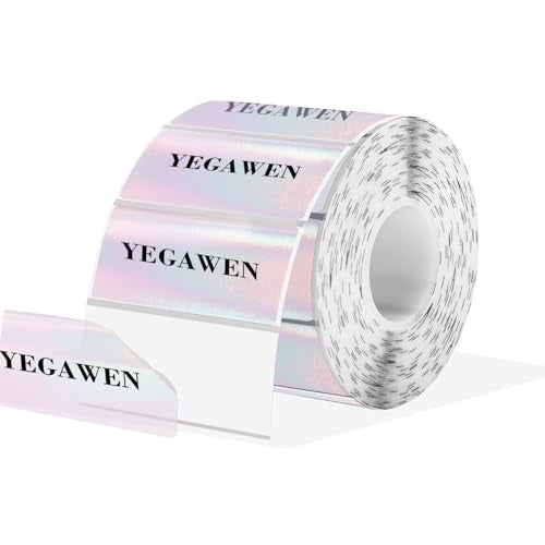Yegawen Transparent Clear Thermal Label Stickers, 2 x 1 Inch Printable Transparent Stickers, Holographic Pink Direct Clear Thermal Labels, Perforation Line Design- 200 Sheets - Image 1