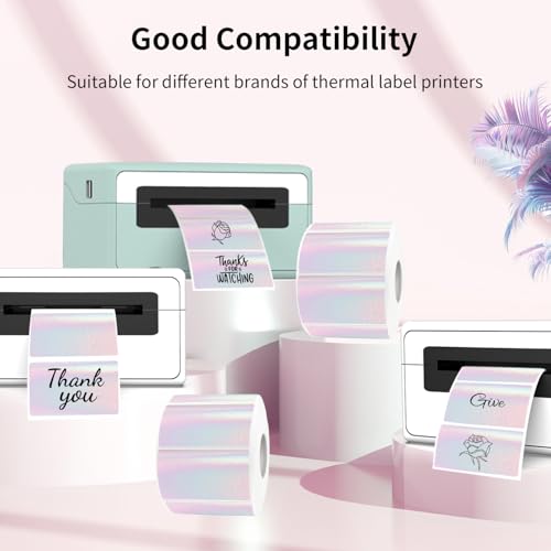 Yegawen Transparent Clear Thermal Label Stickers, 2 x 1 Inch Printable Transparent Stickers, Holographic Pink Direct Clear Thermal Labels, Perforation Line Design- 200 Sheets - Image 5