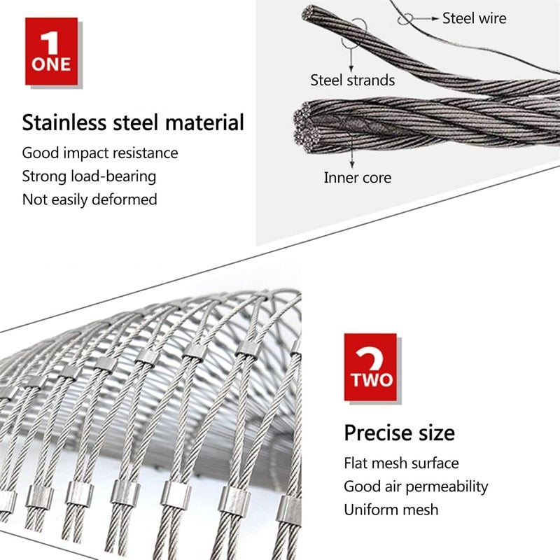 Stainless Steel Rope Wire Mesh Stainless Steel Rope Netting, Flexible Cable Balustrade Mesh for Poultry Barrier, Easy to Cut for Zoo Cage Fence, Balcony, Stair(Silver-10cm,1x1m) - Image 4