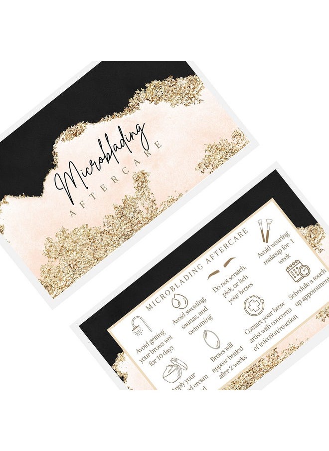 Boutique Marketing LLC Microblading Aftercare Cards | 50 Pack | Size 2X3.5 Inches Business Card | Pmu Pink, Black, And Gold Design  - Image 2