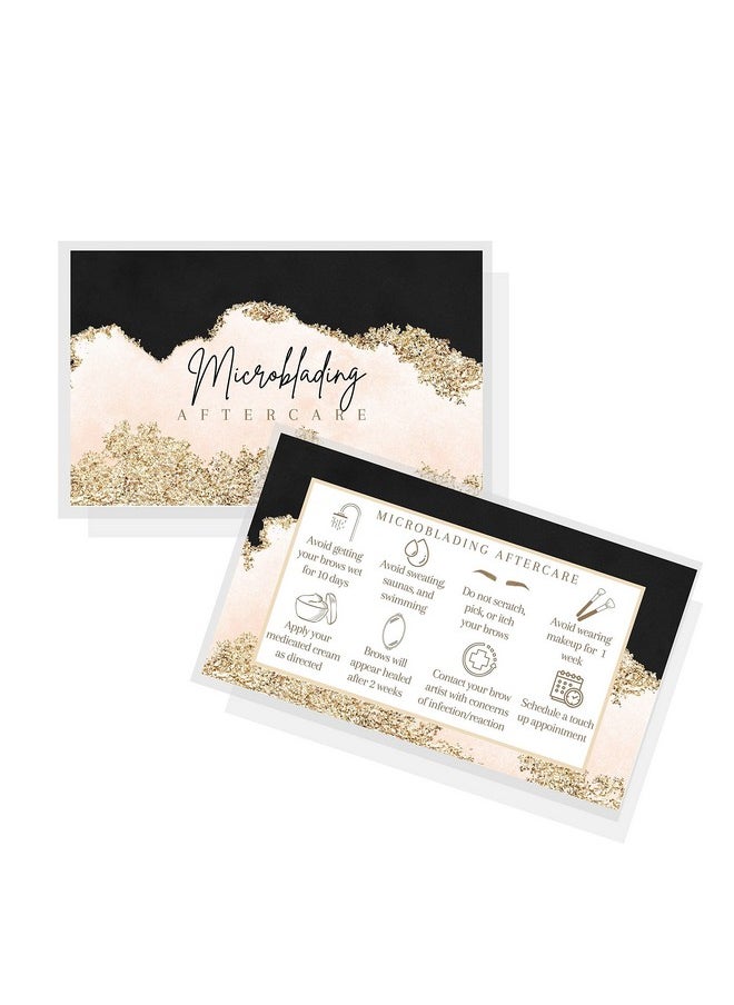 Boutique Marketing LLC Microblading Aftercare Cards | 50 Pack | Size 2X3.5 Inches Business Card | Pmu Pink, Black, And Gold Design  - Image 3