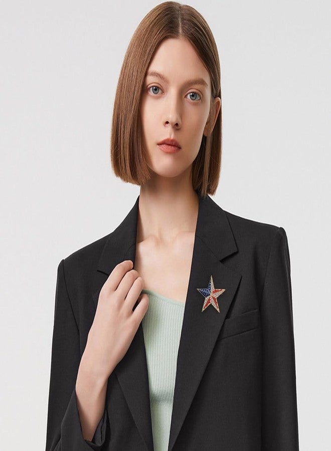 OIDIMS Rhinestone Star USA Flag Brooch Pin for Women Men Fashion Crystal Enamel 4th of July American Patriotic Medal Brooches Dress Gold-Tone Plated Accessories Presidential Election Day Independence Daily Wear - Image 3