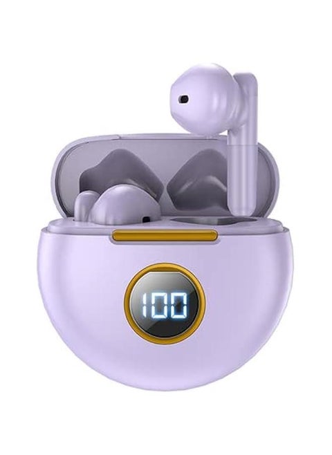 in-Ear Wireless Bluetooth 5.1 Headphones, Earbuds IPX7 Waterproof with Microphone Rechargeable USB C Case with Round LCD Display for Smartphones Android iOS (Purple)