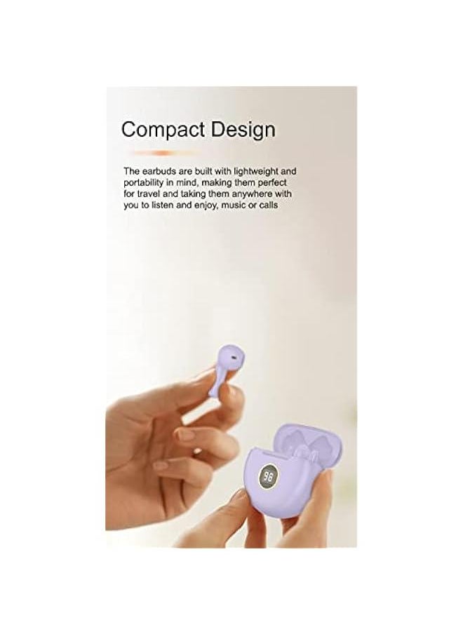 in-Ear Wireless Bluetooth 5.1 Headphones, Earbuds IPX7 Waterproof with Microphone Rechargeable USB C Case with Round LCD Display for Smartphones Android iOS (Purple)