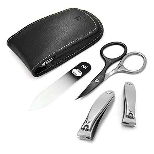 GERMANIKURE 4pc Manicure Set Handmade in Solingen Germany FINOX High Carbon Stainless Steel Nail Clippers SELF Sharpening Combination Scissors Czech Glass Nail File in Leather Case - Image 1