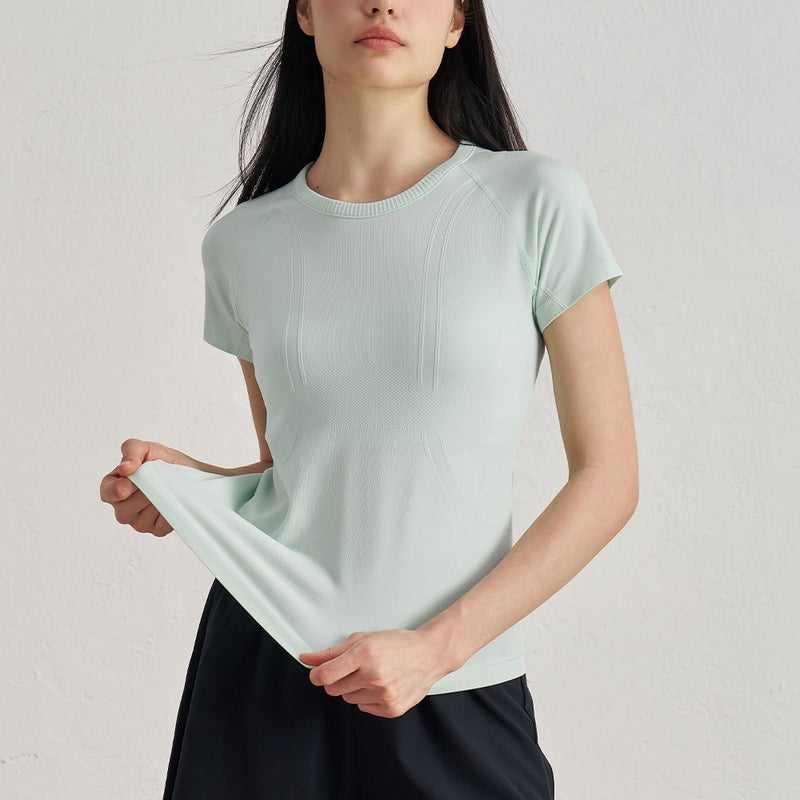 Tian Hong Women's Seamless Barely-There Round Neck Yoga T-Shirt Short Sleeve Athletic Top for Pilates Running Breathable - Image 1