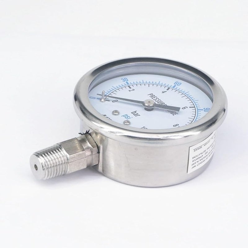 304 Stainless Steel 60mm Dial Pressure Gauge 0 10 Bar PSI N2 Steam Brewing Pneumatic - Image 4