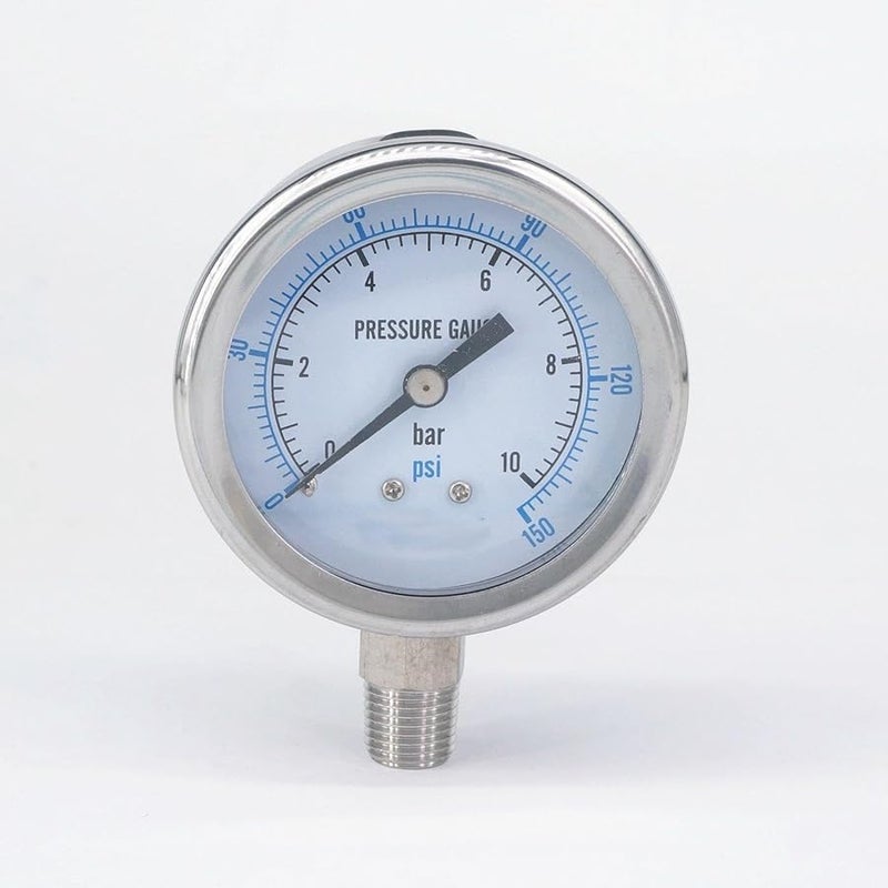 304 Stainless Steel 60mm Dial Pressure Gauge 0 10 Bar PSI N2 Steam Brewing Pneumatic - Image 2