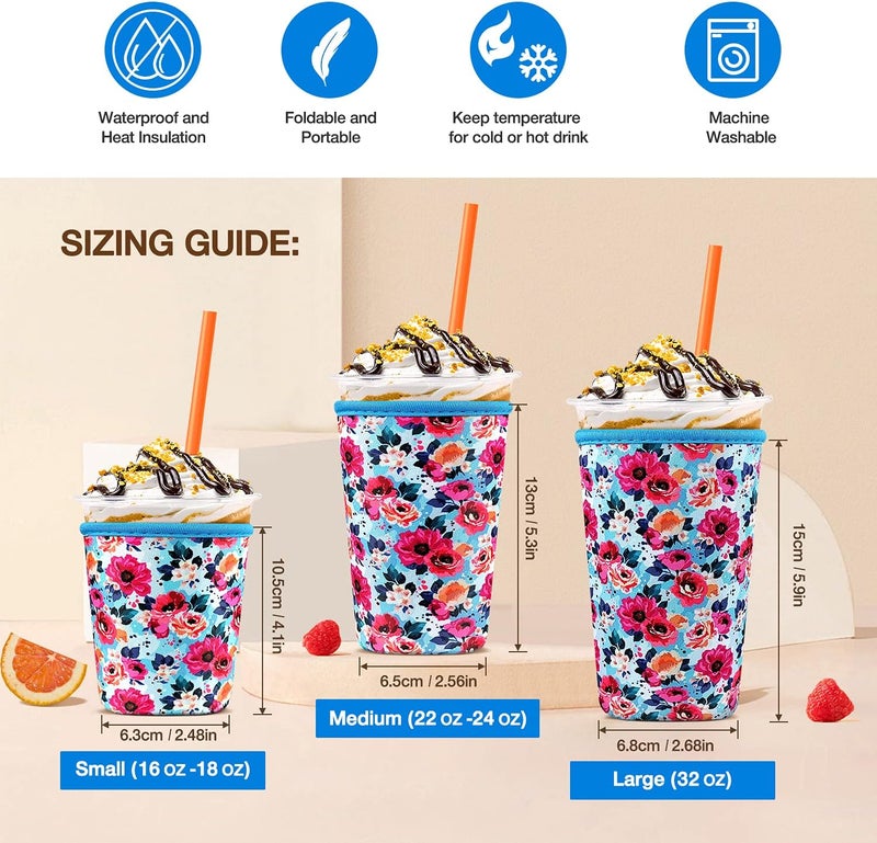 KPX 3 Pack Iced Coffee Cup Sleeve for Large Sized Cups, Reusable Neoprene Iced Coffee Cup Holder for Hot Cold Drinks, Compatible with Starbucks, Dunkin Donuts, and More - Image 2