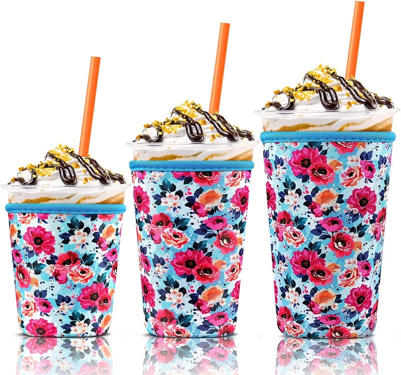 KPX 3 Pack Iced Coffee Cup Sleeve for Large Sized Cups, Reusable Neoprene Iced Coffee Cup Holder for Hot Cold Drinks, Compatible with Starbucks, Dunkin Donuts, and More - Image 1