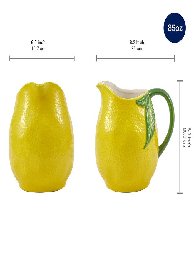 Bico Lemon Shape Cute Handpainted Stoneware Pitcher, Microwave & Dishwasher Safe, Jug for Water, Drinks, Mocktails - Image 2