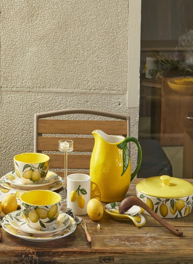 Bico Lemon Shape Cute Handpainted Stoneware Pitcher, Microwave & Dishwasher Safe, Jug for Water, Drinks, Mocktails - Image 4