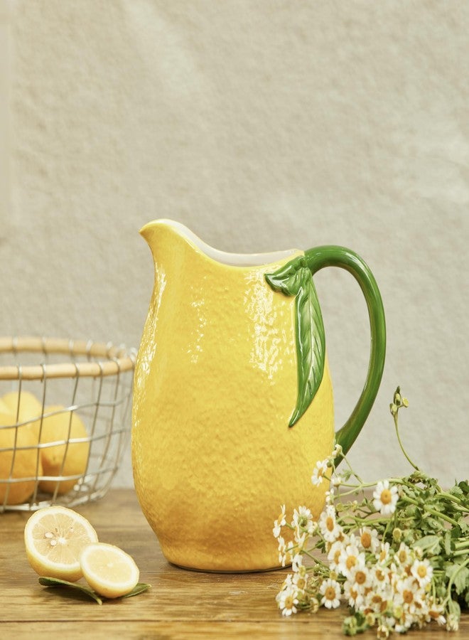 Bico Lemon Shape Cute Handpainted Stoneware Pitcher, Microwave & Dishwasher Safe, Jug for Water, Drinks, Mocktails - Image 3