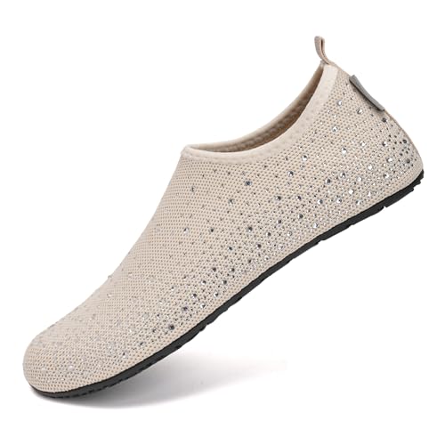 WateLves Womens Barefoot Water Shoes Travel House Slippers for Indoor and Outdoor Aqua Socks for Beach Swim Surf Yoga Dancing Camping Must Haves DiamondBeige 3637 - Image 3