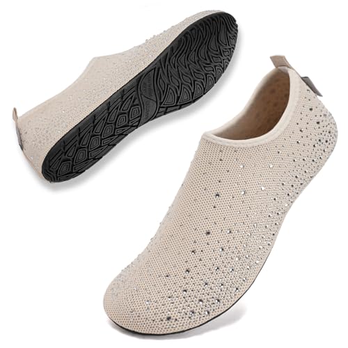 WateLves Womens Barefoot Water Shoes Travel House Slippers for Indoor and Outdoor Aqua Socks for Beach Swim Surf Yoga Dancing Camping Must Haves DiamondBeige 3637 - Image 1