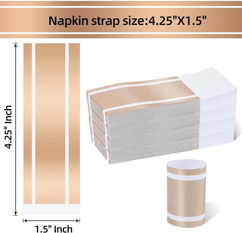 Germiwipe Paper Napkin Band, 200PCS (Matte Champagne Gold) Napkin Ring Self-Adhesive, Silverware Wraps Bands,Table Setup Wedding Event Party Supply (Matte Rose Gold /200pcs) - Image 5