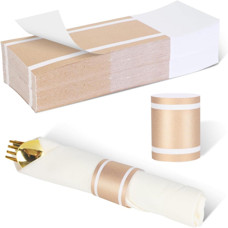 Germiwipe Paper Napkin Band, 200PCS (Matte Champagne Gold) Napkin Ring Self-Adhesive, Silverware Wraps Bands,Table Setup Wedding Event Party Supply (Matte Rose Gold /200pcs) - Image 1