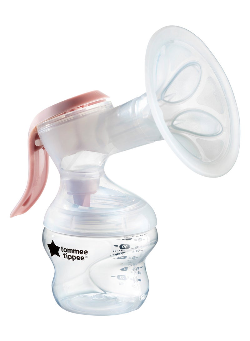 tommee tippee Made for Me Single Manual Breast Pump, Strong Suction, Soft Feel, Ergonomic Handle, Portable and Quiet Breastmilk Pump, Baby Bottle Included, One Size - Image 2