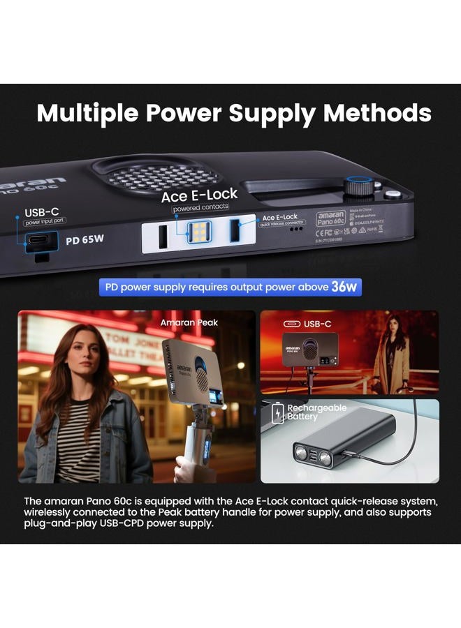 AMARAN Pano 60c Kit Led Video Panel Light 60W RGBWW Full Color Lights,CCT 2,300K-10,000K,12 Lighting Efects,App Control,Support USB-C PD,with Softboxes and Carrying Case (Charcoal) - Image 5