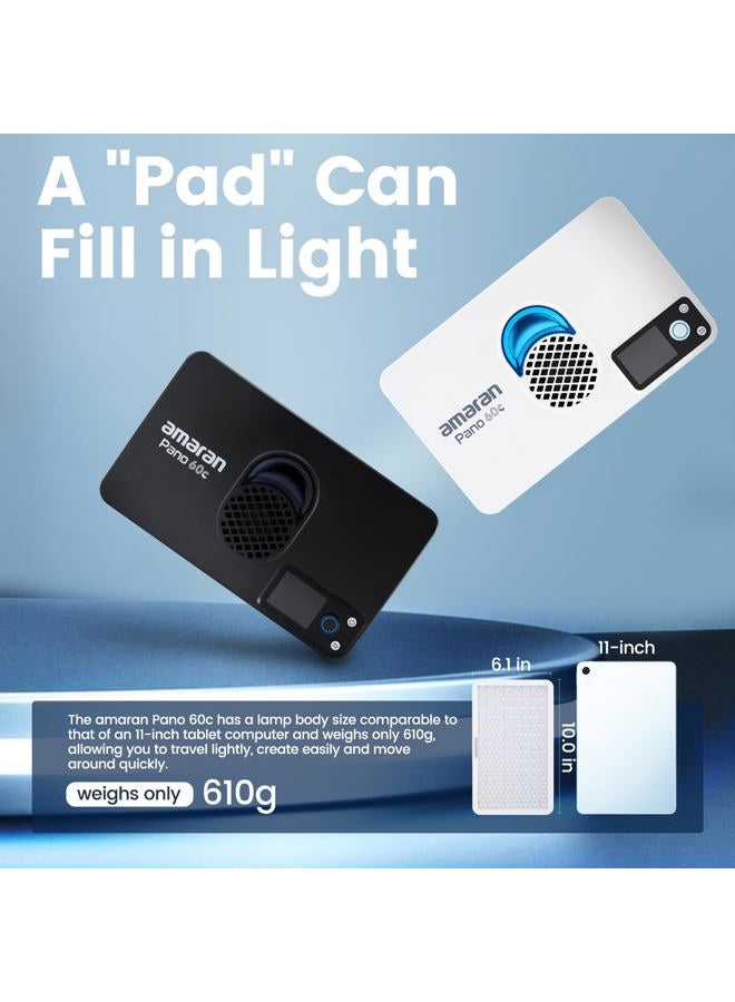 AMARAN Pano 60c Kit Led Video Panel Light 60W RGBWW Full Color Lights,CCT 2,300K-10,000K,12 Lighting Efects,App Control,Support USB-C PD,with Softboxes and Carrying Case (Charcoal) - Image 3