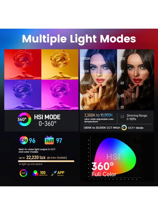 AMARAN Pano 60c Kit Led Video Panel Light 60W RGBWW Full Color Lights,CCT 2,300K-10,000K,12 Lighting Efects,App Control,Support USB-C PD,with Softboxes and Carrying Case (Charcoal) - Image 2