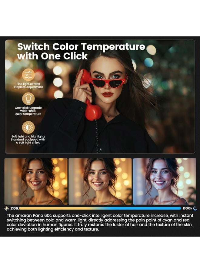 AMARAN Pano 60c Kit Led Video Panel Light 60W RGBWW Full Color Lights,CCT 2,300K-10,000K,12 Lighting Efects,App Control,Support USB-C PD,with Softboxes and Carrying Case (Charcoal) - Image 4