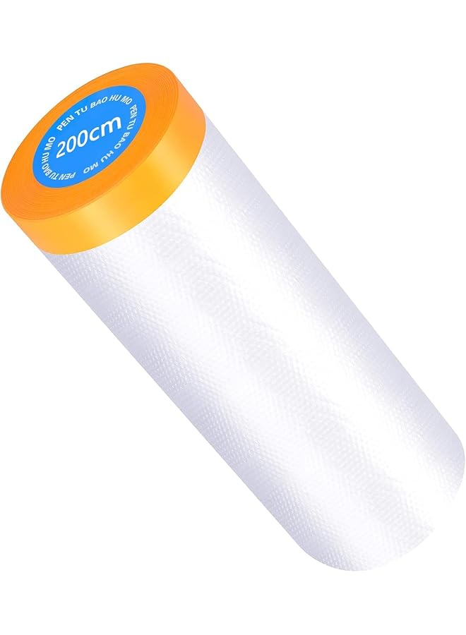 promass 1pack Waterproof Dust-Proof Protective Masking Film with tape,Paint Adhesive Protective Film Roll for Covering Skirting, Cars, Furniture,Carpet,Floor,Bed (2m x 20m) - Image 1