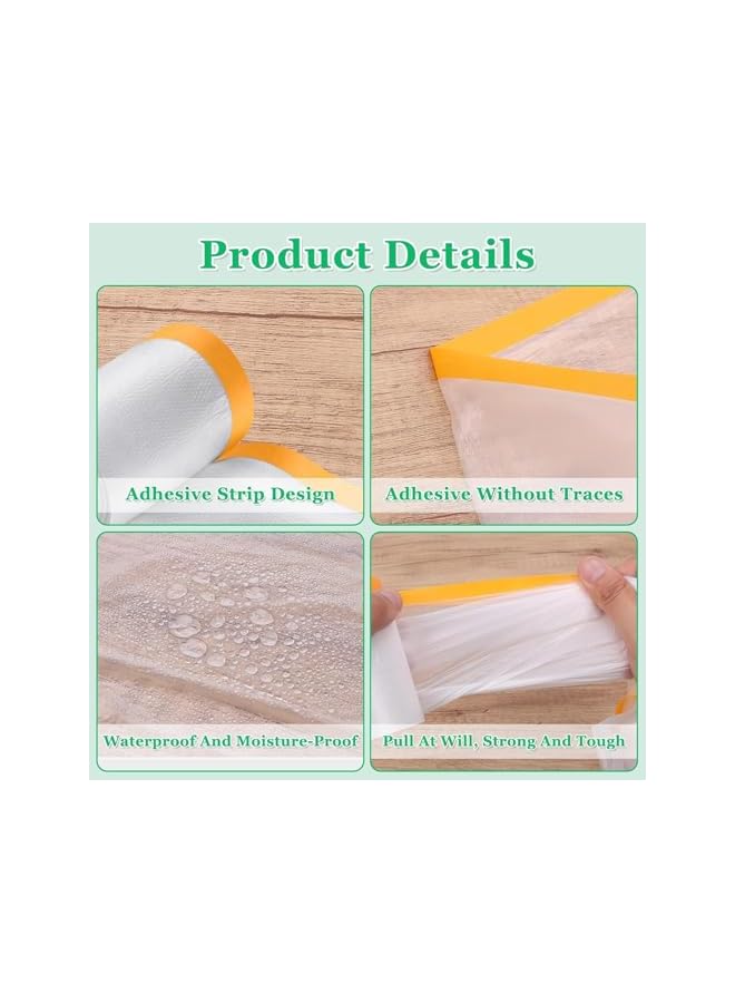 promass 1pack Waterproof Dust-Proof Protective Masking Film with tape,Paint Adhesive Protective Film Roll for Covering Skirting, Cars, Furniture,Carpet,Floor,Bed (2m x 20m) - Image 2